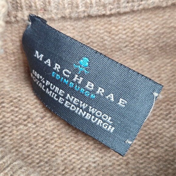 Marchbrae Men Large Lambswool 1/2 Zip Sweater Pullover Mock Neck Tan Edinburgh‎ - Picture 2 of 6